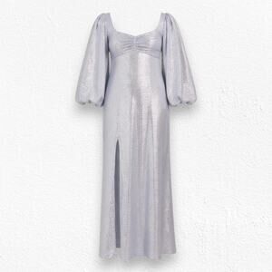 Show Me Your Mumu Lilac Shimmer Puff Sleeve USA Made Formal Midi Dress Size XS